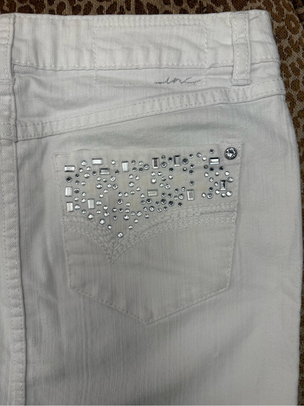 INC White Denim Mini Skirt with Crystal-Studded Back Pockets - Picture 3 of 7
